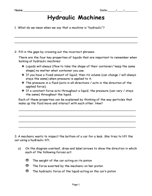 Hydraulic Machines Worksheet