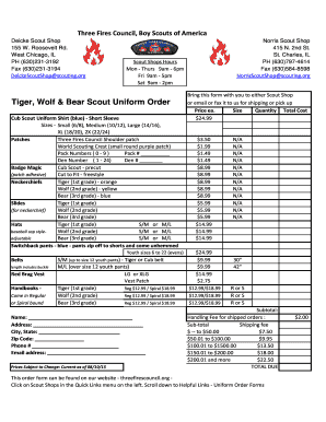 Boy Scouts Uniform Order Form