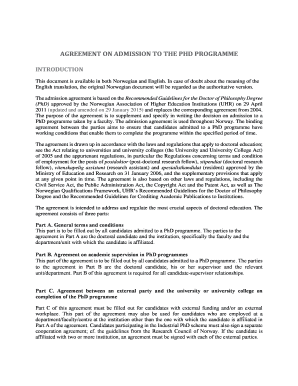 PhD Admission Agreement