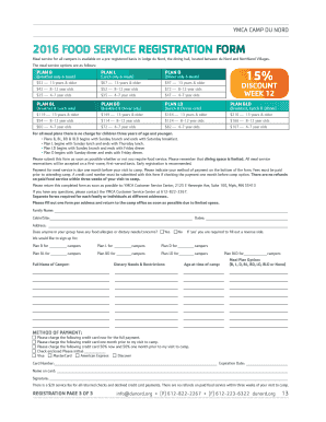 YMCA Camp Du Nord Food Service Registration Form