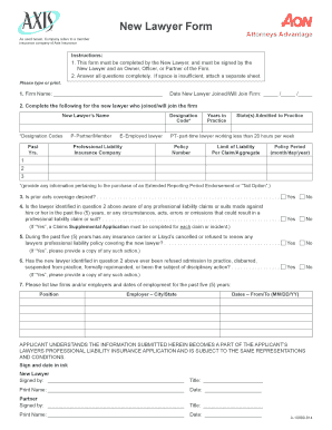 New Lawyer Professional Liability Insurance Form
