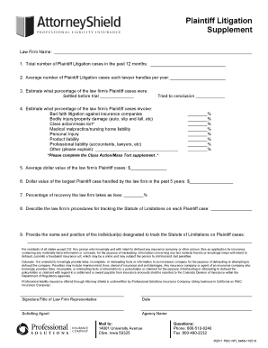Plaintiff Litigation Supplement Form