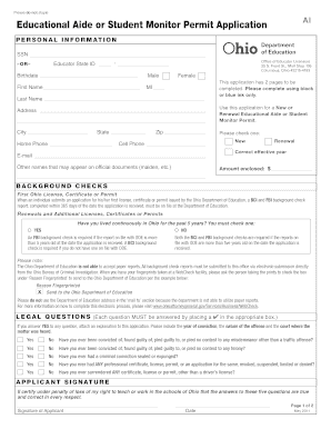 Ohio Educational Aide Permit Application