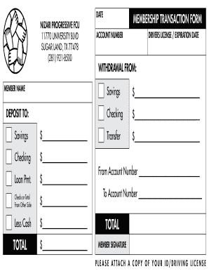 Nizari Progressive FCU Membership Transaction Form