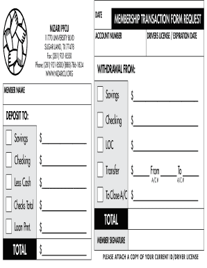 Nizari PFCU Membership Transaction Form