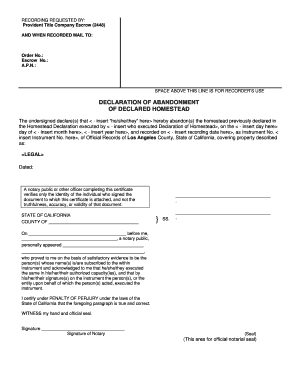 Declaration of Abandonment of Declared Homestead