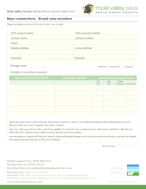 Mole Valley Farmers Mobile Phone Contract Order Form