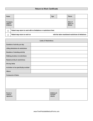 Return to Work Certificate