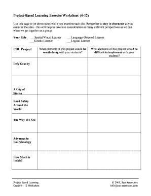 Project-Based Learning Exercise Worksheet