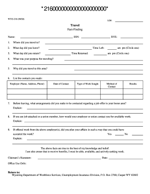 Wyoming Travel Fact-Finding Form