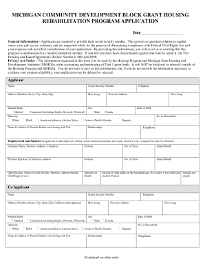 Michigan Community Development Block Grant Housing Rehabilitation Program Application