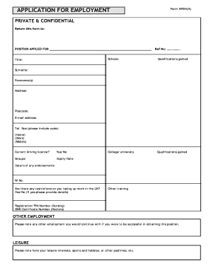 Application for Employment Form AP2H(A)