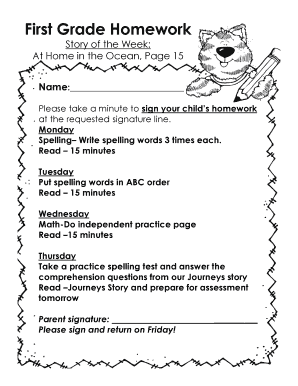 First Grade Homework Assignment