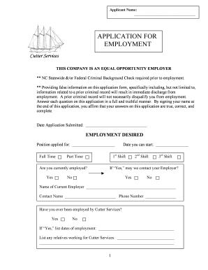 Cutter Services Employment Application