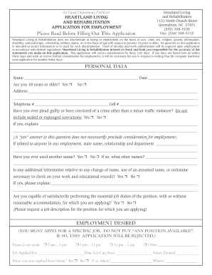 Heartland Living Employment Application