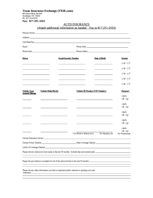 Texas Auto Insurance Application Form