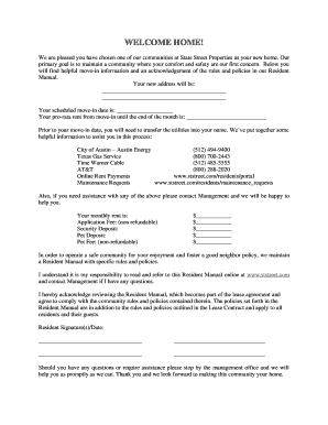 Resident Move-In Acknowledgement Form
