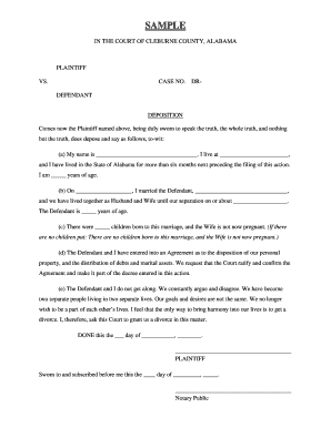 Alabama Divorce Deposition Form