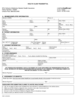 Student Health Claim Transmittal Form