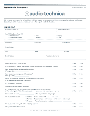 Audio-Technica Employment Application