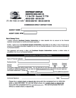 Commission Direct Deposit Form