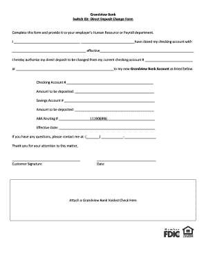 Grandview Bank Direct Deposit Change Form