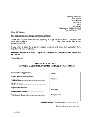 Single Car Park Permit Application