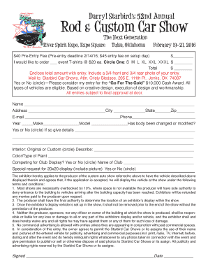 Darryl Starbird Car Show Entry Form