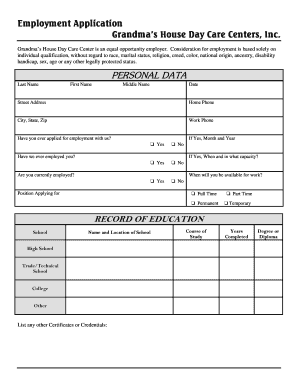 Employment Application Form