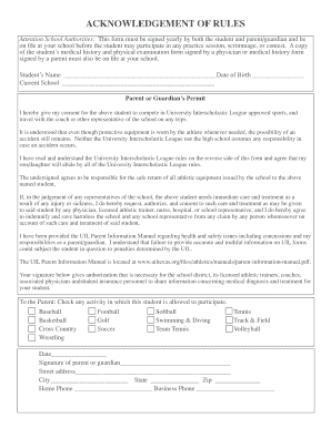 Texas UIL Pre-Participation Physical Form