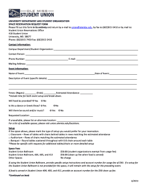 University of Mississippi Space Reservation Request Form