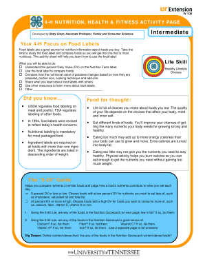 4-H Nutrition Health and Fitness Activity Page