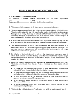 Sample Sales Agreement for Female Poodle