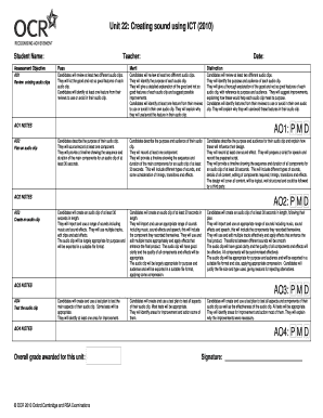 Unit 22: Creating Sound Using ICT Assessment Criteria