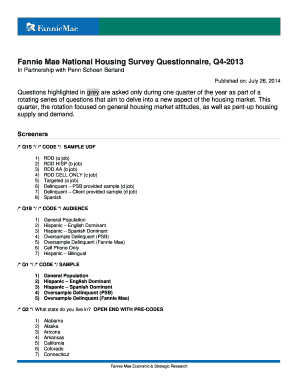 Fannie Mae National Housing Survey Questionnaire
