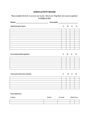 Senior Activity Resume Form