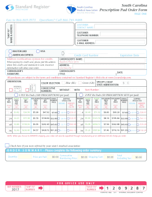 South Carolina Medical Association Prescription Pad Order Form