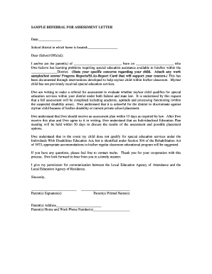 Sample Referral for Assessment Letter