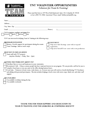 Team In Training Volunteer Application Form