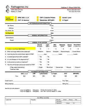 Veterinary Neurological Test Request Form