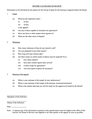 Income Tax Board of Review Appeal Information Form