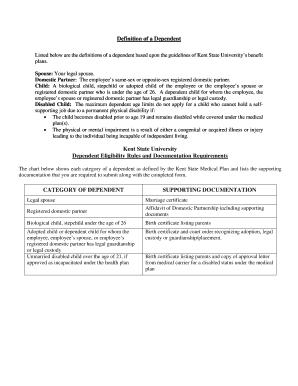 Kent State University Dependent Eligibility Verification Form