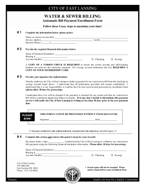 Water and Sewer Bill Payment Enrollment Form