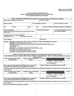 US Small Business Administration Surety Bond Guarantee Application