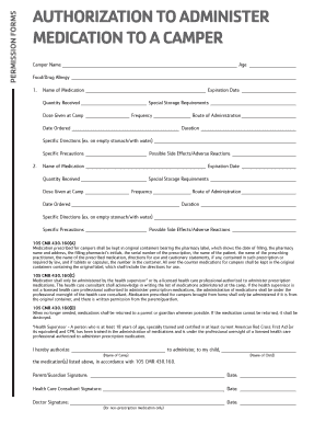 Camper Medication Authorization Form