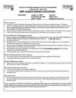 McMaster MAPS Bursary Application