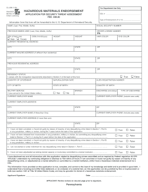 Pennsylvania Hazardous Materials Endorsement Application