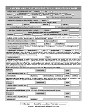 National Wild Turkey Records Registration Form