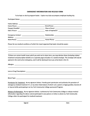 Emergency Information and Release Form
