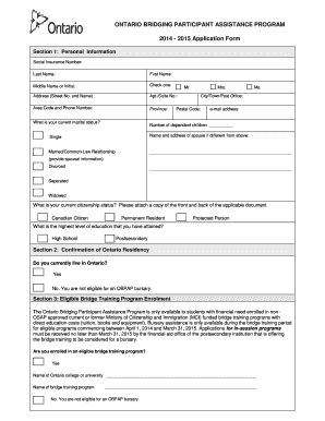 Ontario Bridging Participant Assistance Program Application